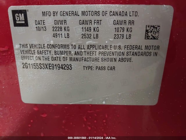 Chevrolet IMPALA 2LZ 2014 2G1155S3XE9194293 Image 9