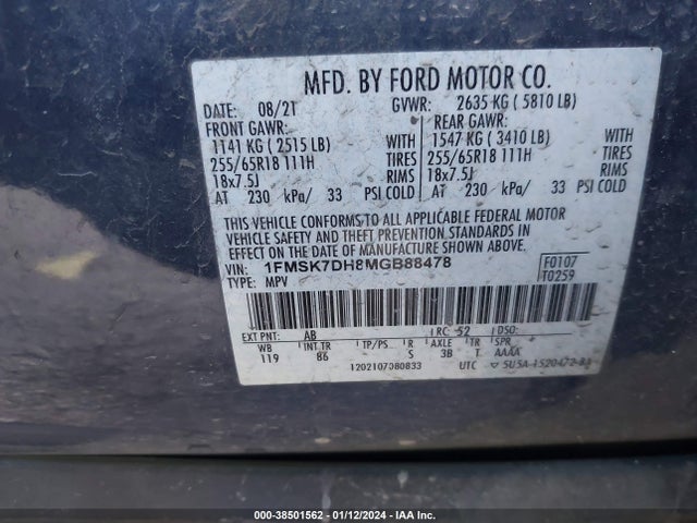Ford EXPLORER XLT 2021 1FMSK7DH8MGB88478 Image 8