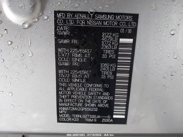 Nissan ROGUE SV 2016 KNMAT2MV2GP656232 Image 9