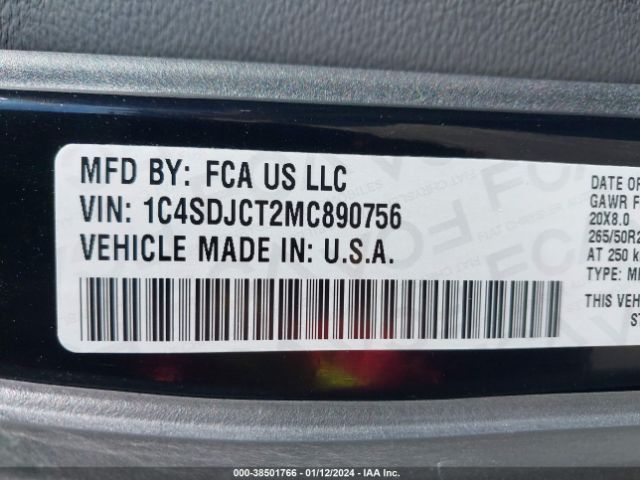 1C4SDJCT2MC890756 Dodge Durango R/t Awd