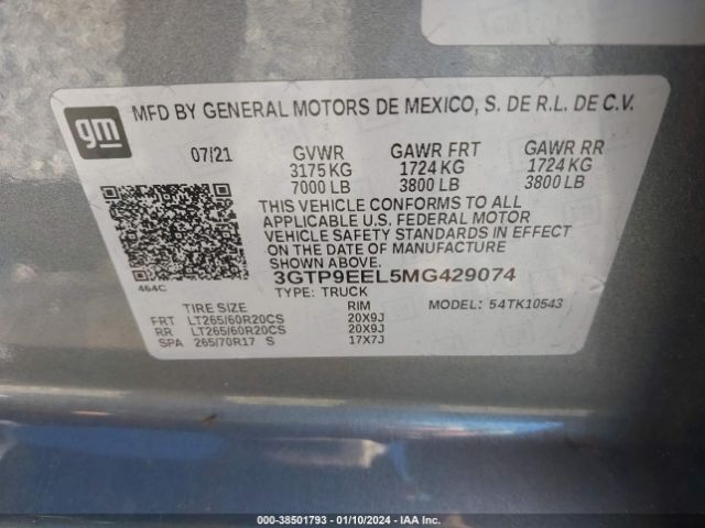 3GTP9EEL5MG429074 GMC Sierra 1500 At4