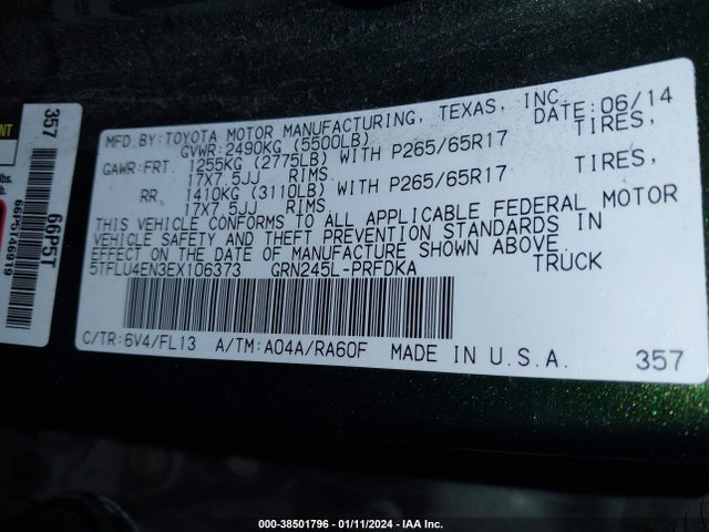 Toyota Tacoma Base V6 2014 5TFLU4EN3EX106373 Image 9