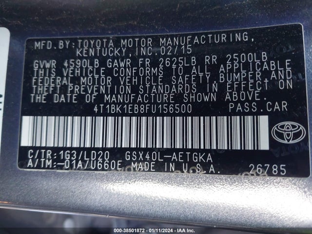Toyota AVALON XLE 2015 4T1BK1EB8FU156500 Image 9