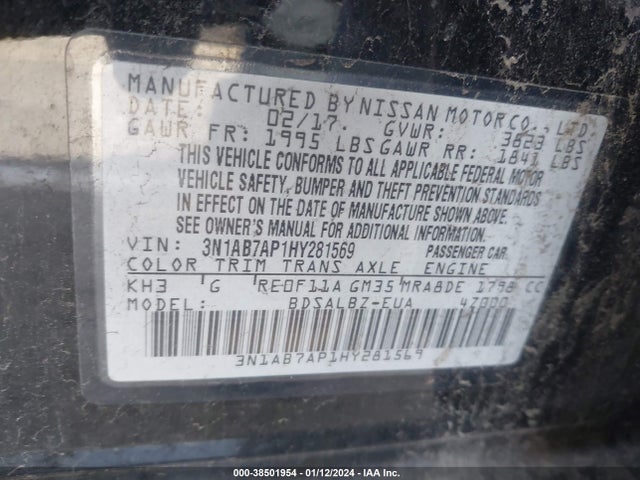 2017 NISSAN SENTRA S VIN: 3N1AB7AP1HY281569