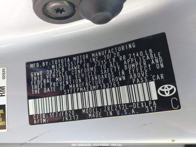 Toyota COROLLA LE 2021 5YFEPMAE8MP183761 Image 9