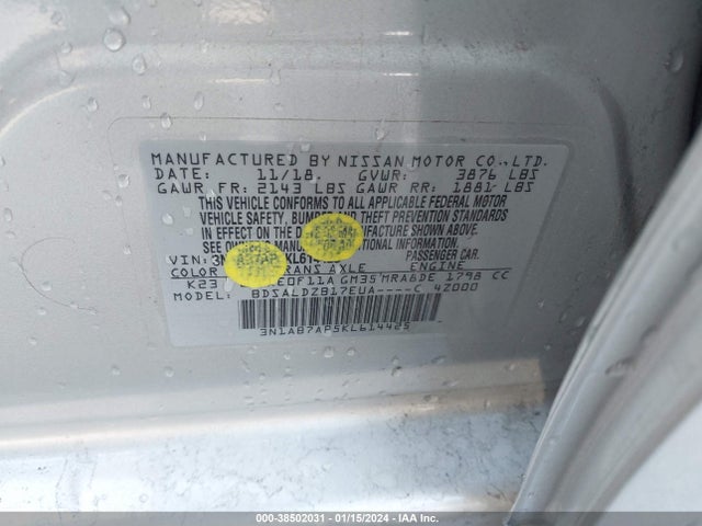 Nissan SENTRA SV 2019 3N1AB7AP5KL614425 Image 9