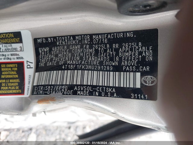Toyota CAMRY SE 2017 4T1BF1FK3HU291289 Image 9