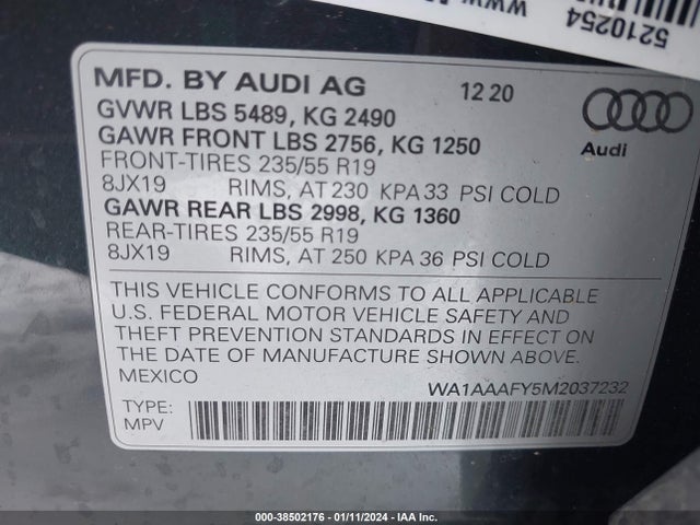 WA1AAAFY5M2037232 Audi Q5 Premium 45 Tfsi Quattro S Tronic