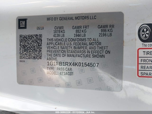 Chevrolet Camaro 1lt 2019 1G1FB1RX4K0154507 Image 9