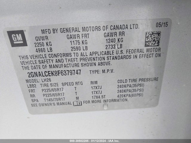 Chevrolet Equinox 2lt 2015 2GNALCEK8F6379747 Image 9