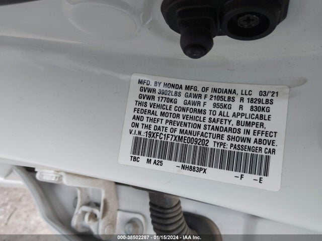 Honda Civic Ex-l 2021 19XFC1F7XME009202 Image 9