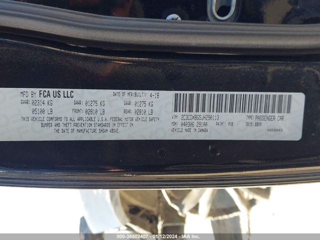 2C3CDXBG5JH290113 Dodge Charger Sxt Rwd