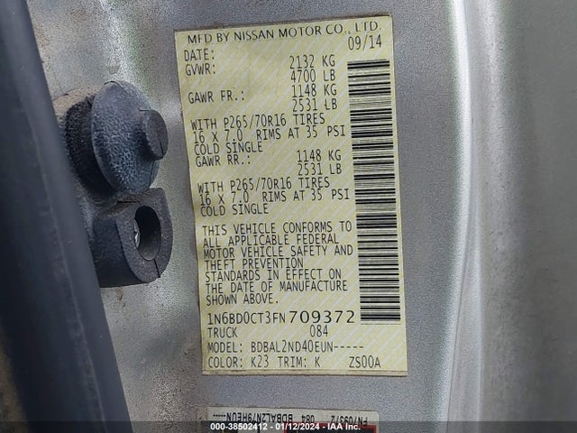 Nissan Frontier Sv-i4 2015 1N6BD0CT3FN709372 Image 9