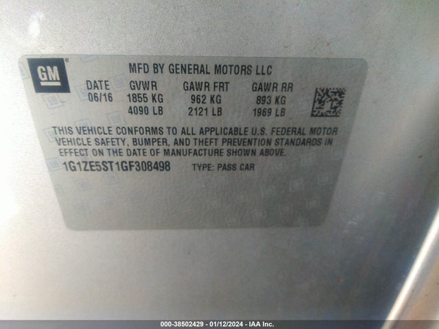 Chevrolet MALIBU 1LT 2016 1G1ZE5ST1GF308498 Image 9