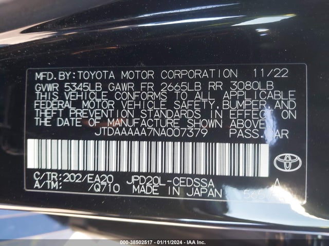 Toyota Mirai Xle 2022 JTDAAAAA7NA007379 Image 9