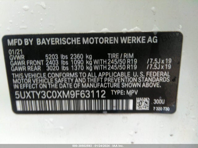 BMW X3 Sdrive30i 2021 5UXTY3C0XM9F63112 Image 9