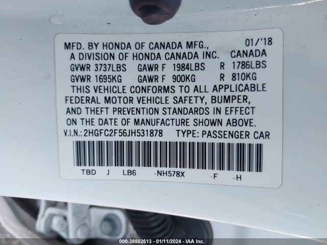 Honda Civic Lx 2018 2HGFC2F56JH531878 Image 9