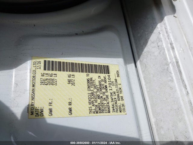 2017 NISSAN ALTIMA 2.5 SL VIN: 1N4AL3AP3HC170104