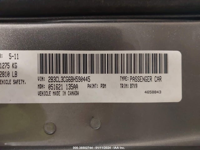 2011 DODGE CHARGER VIN: 2B3CL3CG6BH590445