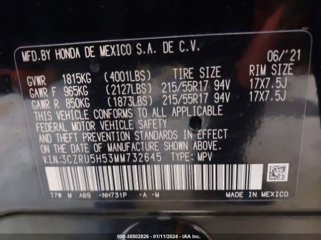 3CZRU5H53MM732645 Honda Hr-v 2wd Ex