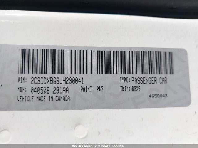 2C3CDXBG6JH290041 Dodge Charger Sxt Rwd