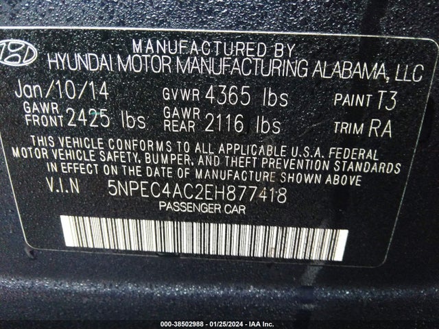 Hyundai SONATA SE 2014 5NPEC4AC2EH877418 Image 9