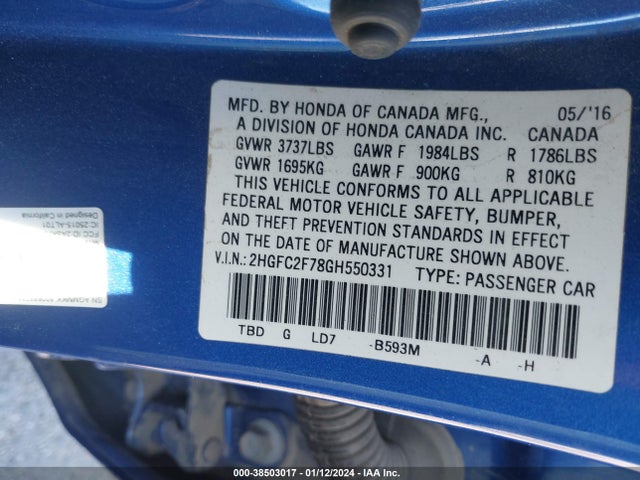 Honda CIVIC EX 2016 2HGFC2F78GH550331 Image 9