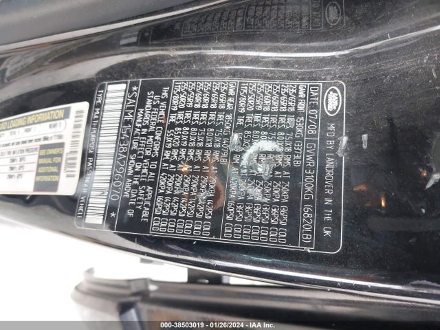 2008 LAND ROVER RANGE ROVER HSE VIN: SALME15438A296070