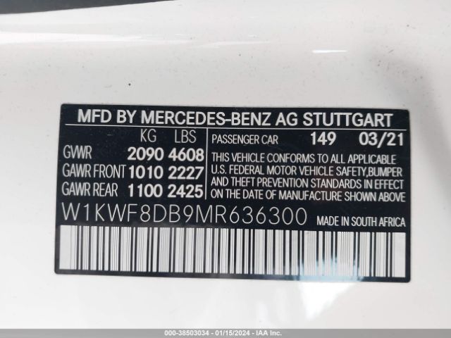 2021 MERCEDES-BENZ C 300 W1KWF8DB9MR636300 Photo 8