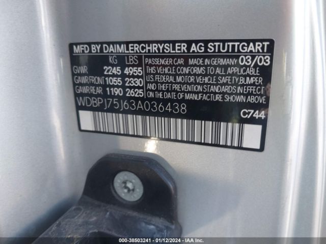 2003 MERCEDES-BENZ CL-CLASS WDBPJ75J63A036438 Photo 8