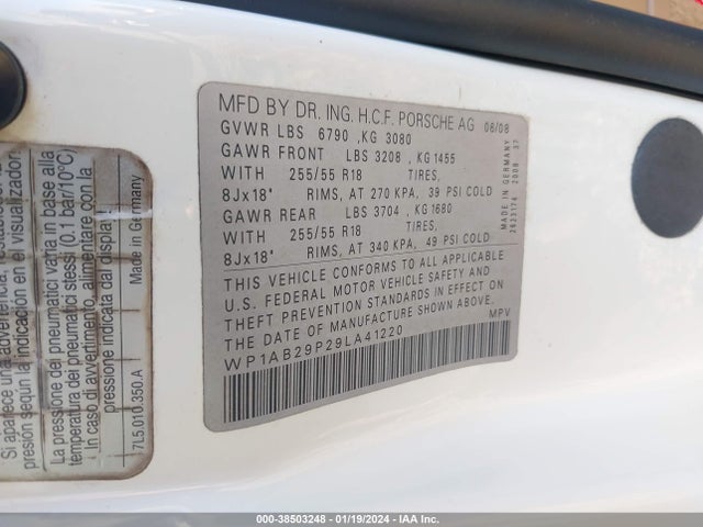 2009 PORSCHE CAYENNE WP1AB29P29LA41220 Photo 8