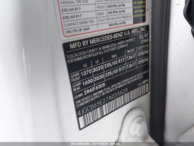 2007 MERCEDES-BENZ R 350 4MATIC VIN: 4JGCB65E27A055628