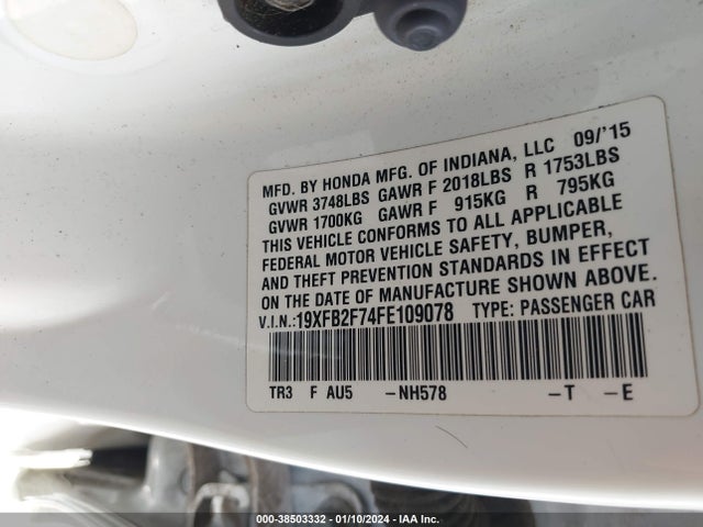 Honda CIVIC SE 2015 19XFB2F74FE109078 Image 9