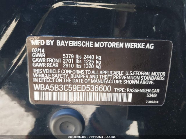 BMW 535i Xdrive 2014 WBA5B3C59ED536600 Image 9