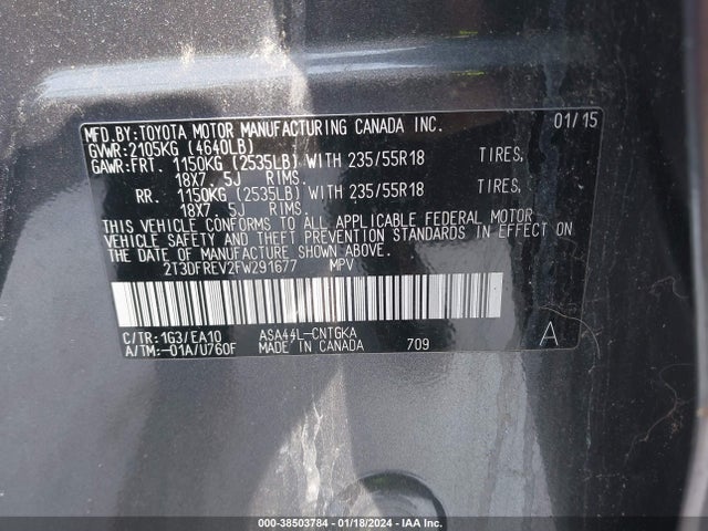 Toyota Rav4 Limited 2015 2T3DFREV2FW291677 Image 9