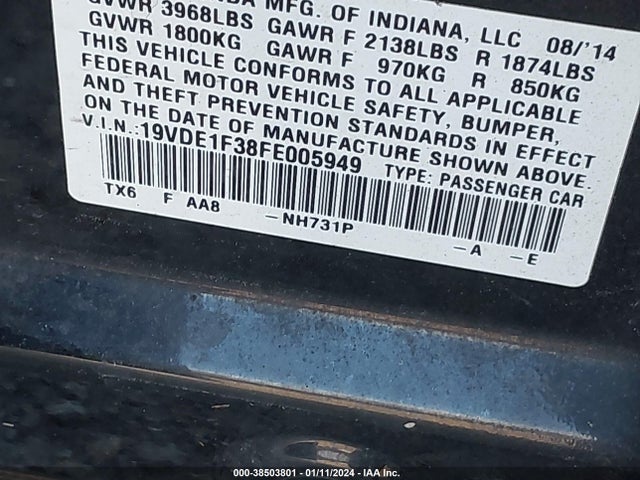 19VDE1F38FE005949 Acura Ilx 2.0l