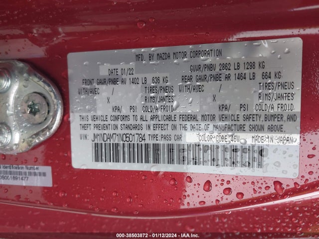 2022 MAZDA MX-5 MIATA RF GRAND TOURING VIN: JM1NDAM71N0501784