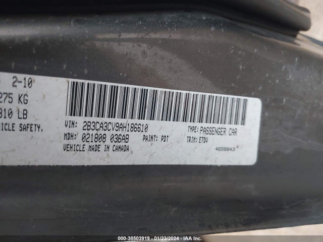2010 DODGE CHARGER SXT VIN: 2B3CA3CV9AH186610