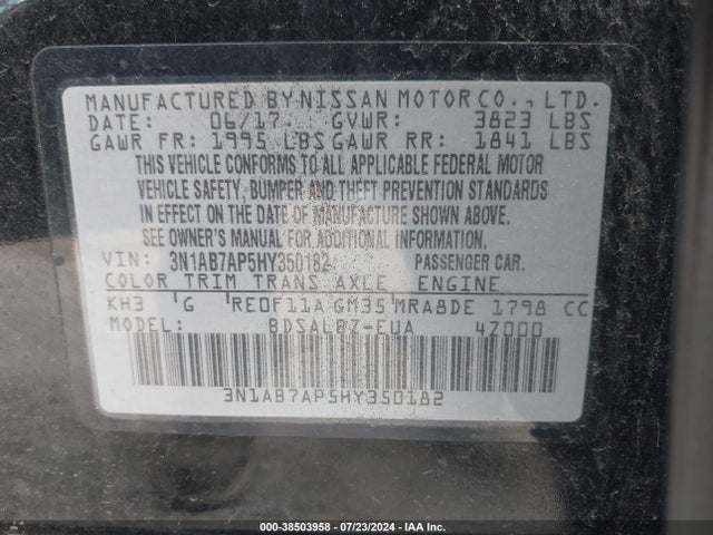 3N1AB7AP5HY350182 Nissan SENTRA S