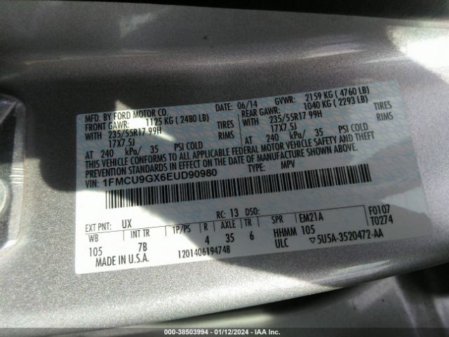 1FMCU9GX6EUD90980 Ford ESCAPE SE