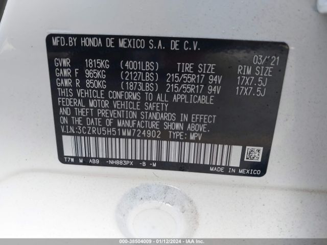 3CZRU5H51MM724902 Honda Hr-v 2wd Ex