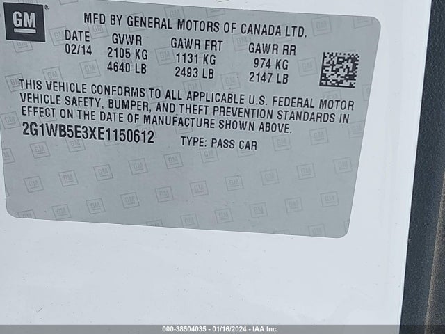 Chevrolet Impala Limited Lt 2014 2G1WB5E3XE1150612 Image 9