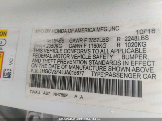 1HGCV3F41JA015677 Honda Accord Hybrid Ex