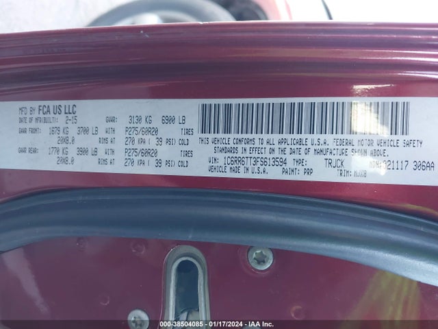 RAM 1500 Lone Star 2015 1C6RR6TT3FS613594 Image 9
