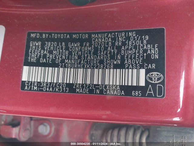 Toyota COROLLA SE 2019 2T1BURHEXKC238268 Image 9