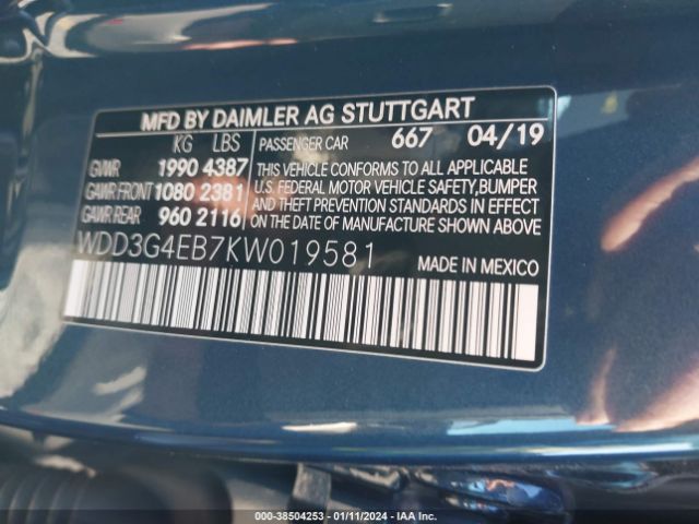 WDD3G4EB7KW019581 Mercedes-Benz A 220