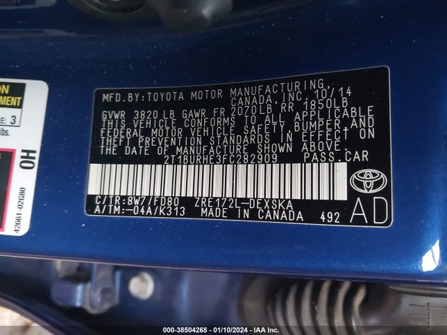 Toyota Corolla S Plus 2015 2T1BURHE3FC282909 Image 9