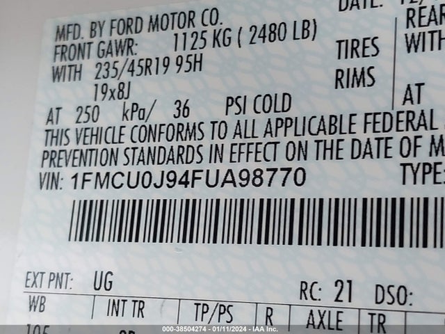 Ford Escape Titanium 2015 1FMCU0J94FUA98770 Image 9