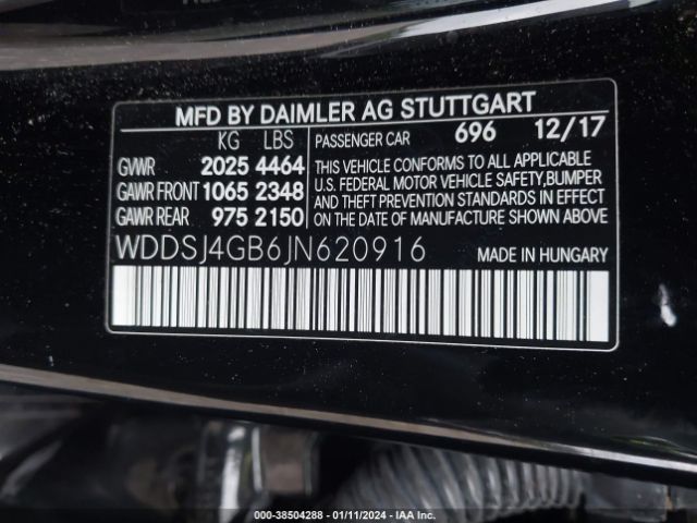 WDDSJ4GB6JN620916 Mercedes-Benz CLA 250 4MATIC
