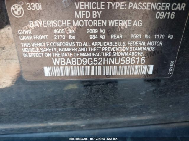 2017 BMW 330I WBA8D9G52HNU58616 Photo 8